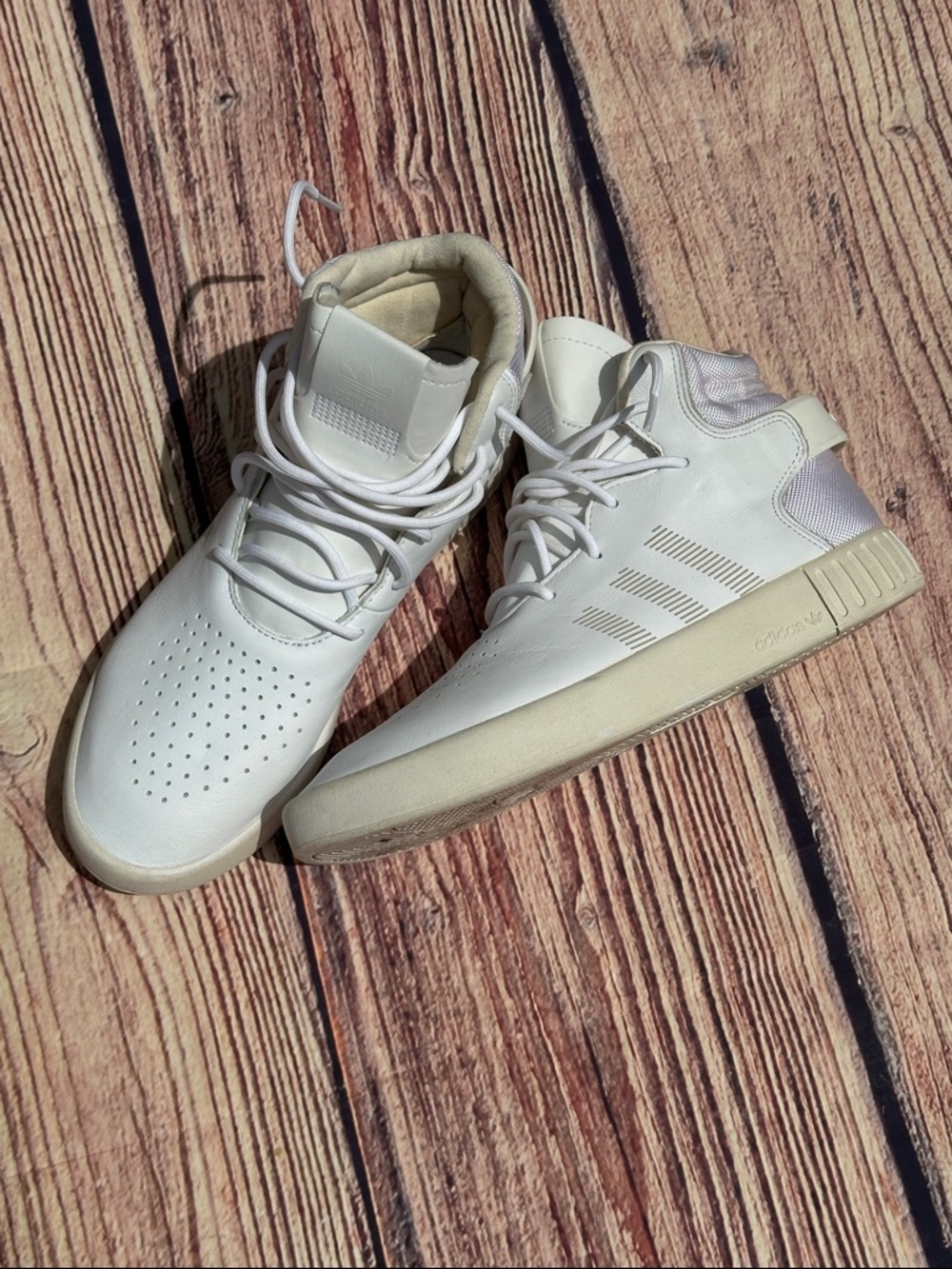 Adidas White and Off-White High-Top Sneakers